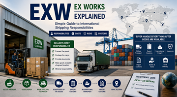 Internationale Transport- und Lagerlogistikprozesse zur Erklärung der EXW-Ex-Works-Versandbedingungen im globalen Handel